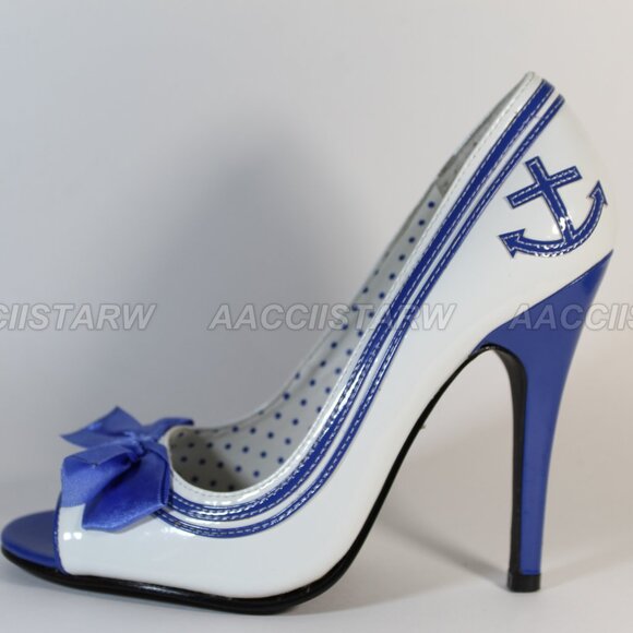 Ellie Anchor sailor cosplay white blue peep toe 5 inch heels size 9 - Picture 2 of 12